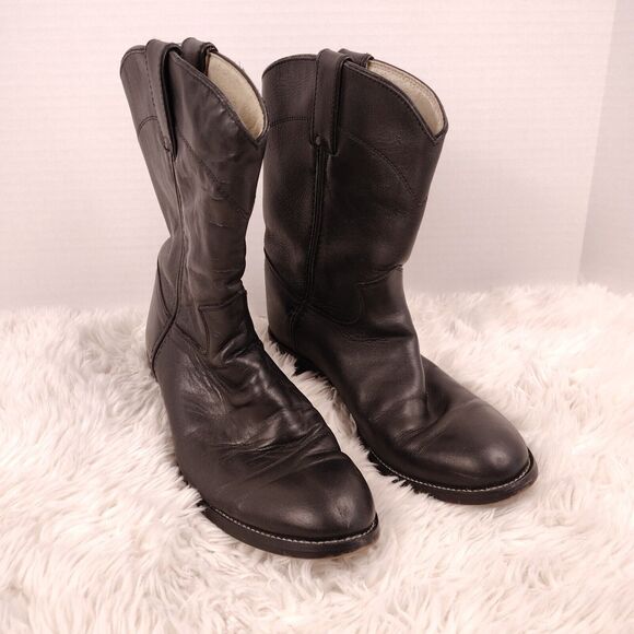 Justin black leather womens ROPER Western Cowgirl Boots Sz 5 1/2 D 3702Y - Picture 2 of 8